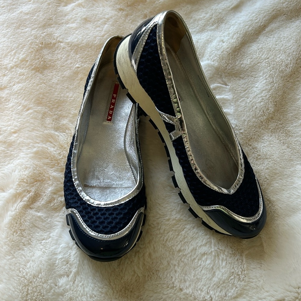 Prada Navy and Silver Platform Shoes